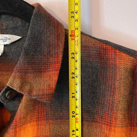 Old Navy Evermore Flannel Boyfriend Shirt Orange Black Plaid Women's size Small - Picture 7 of 8